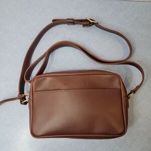 Portland Leather Goods Cognac Brown Crossbody Large Camera Bag Purse Full Grain